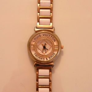 White and gold watch